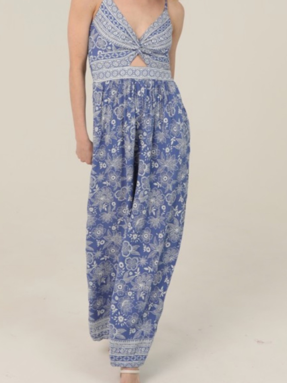 NWT Angie Blue White Floral Jumpsuit Resort Wear
